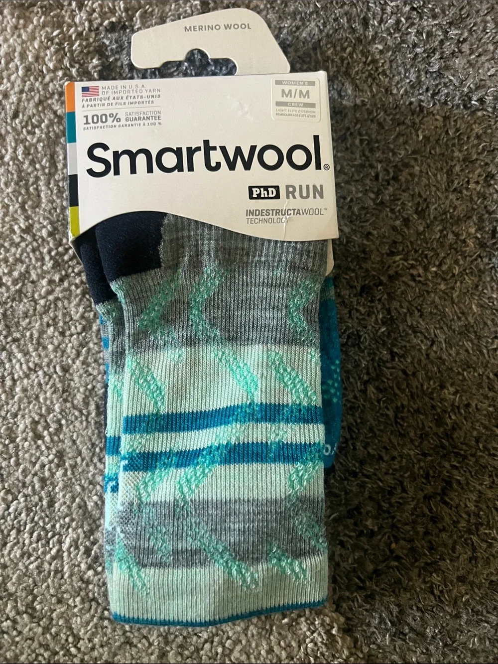 Smartwool Women’s PhD Run Crew Socks - Mint, Teal, Gray, Navy
